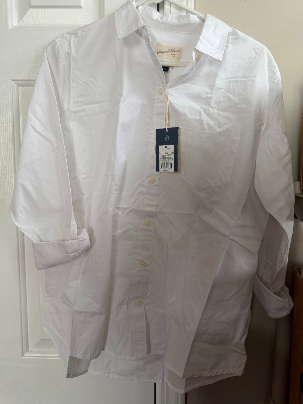 Universal Thread Women’s Alamosa Poplin Button-Down Shirt – White | Size Medium